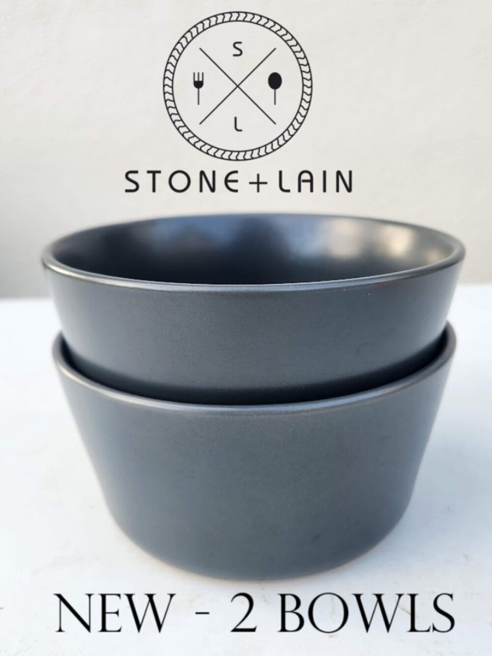 NEW Set of 2 Stone Lain Stoneware Round bowls Dinnerware Gray Replacement Matte